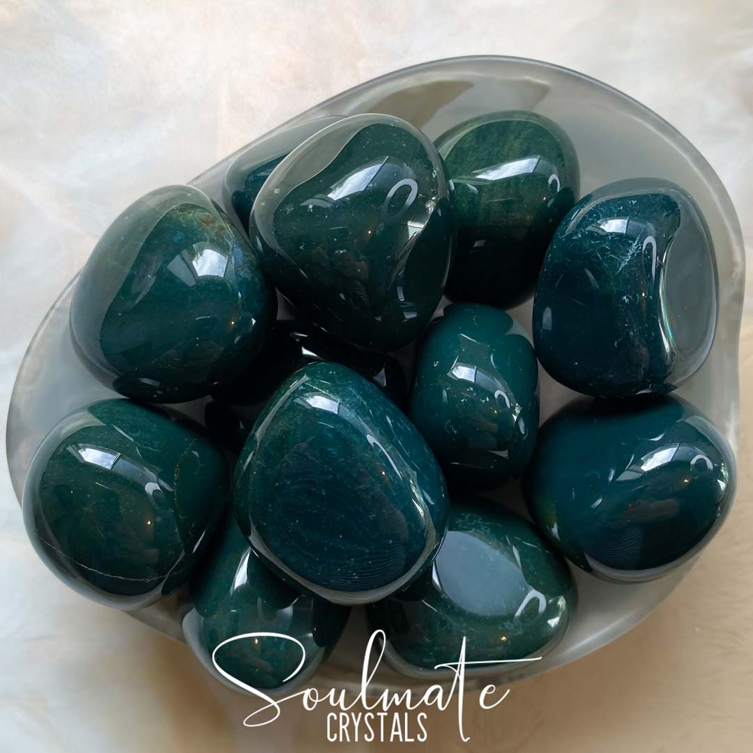 Soulmate Crystals, Green Jasper Tumbled Stone, Mossy Green Crystal for Earthy, Nurturing, Emotional Wellbeing, Protection, Stability, Vitality.
