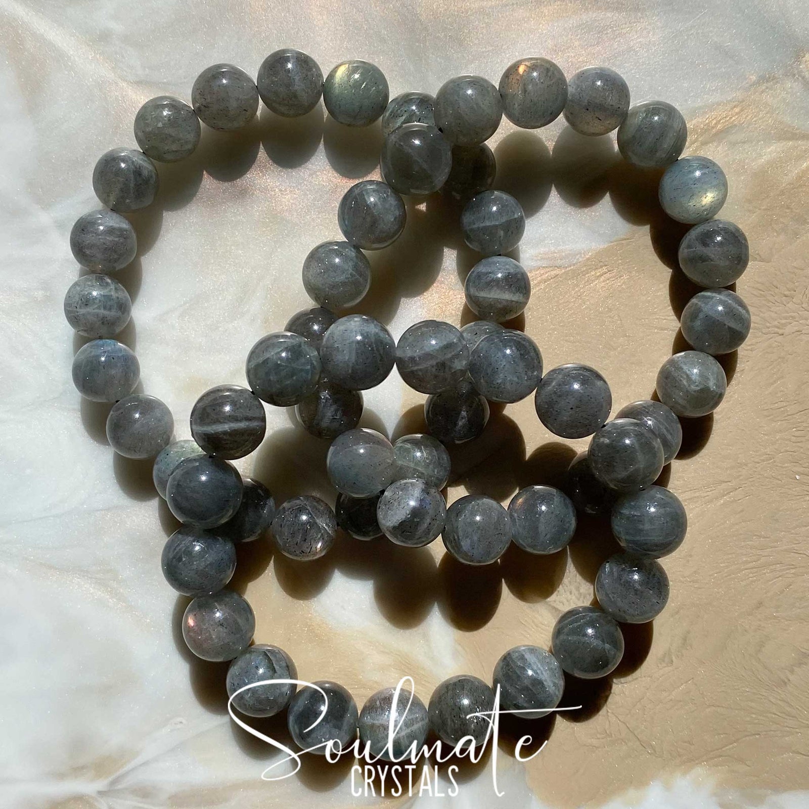 Soulmate Crystals Labradorite Polished Crystal Bracelet, Orange Blue Pink Green Flashy Crystal for Destiny, Higher Consciousness, Wisdom, Dreaming, Beaded Bracelet, Jewellery, Jewelry, Wearable Crystals.