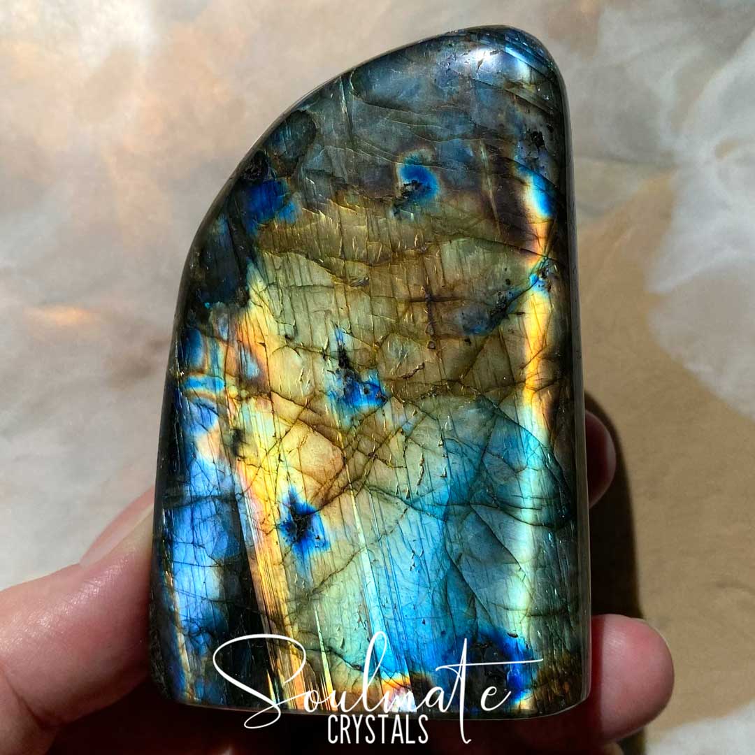 Soulmate Crystals Labradorite Polished Freeform Small XQ, Blue, Orange, Gold Flashy Crystal, Extra Quality Grade Mineral Specimen