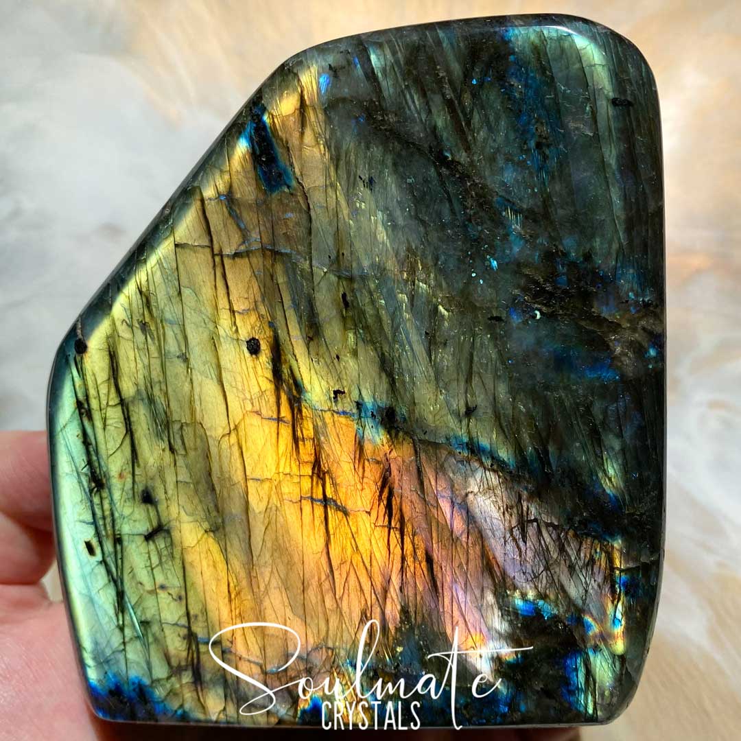 Soulmate Crystals Labradorite Polished Freeform Small XQ, Blue, Gold, Orange Flashy Crystal, Extra Quality Grade Mineral Specimen