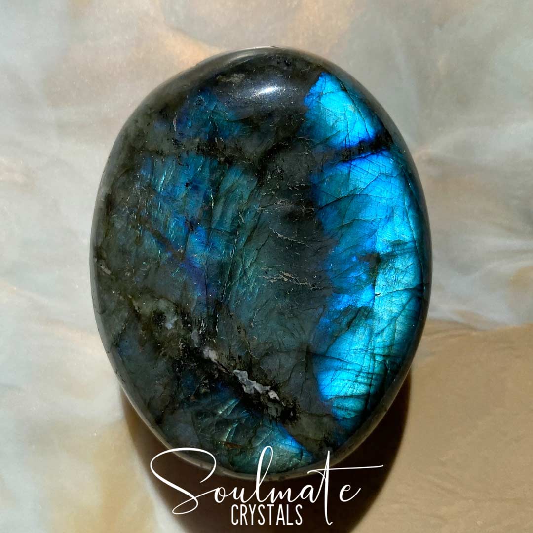 Soulmate Crystals Labradorite Polished Palm Stone, Blue Flashy Crystal, Size XL, Grade AA