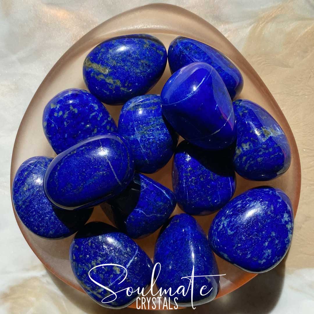Soulmate Crystals Lapis Lazuli Tumbled Stone, Polished Blue Lapis Lazuli Crystal for Wisdom, Spiritual Transformation.