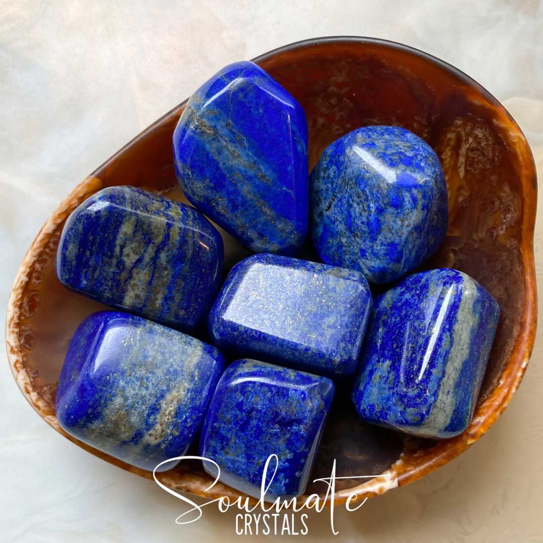 Soulmate Crystals Lapis Lazuli Tumbled Stone, Polished Blue Lapis Lazuli Crystal for Wisdom, Spiritual Transformation.