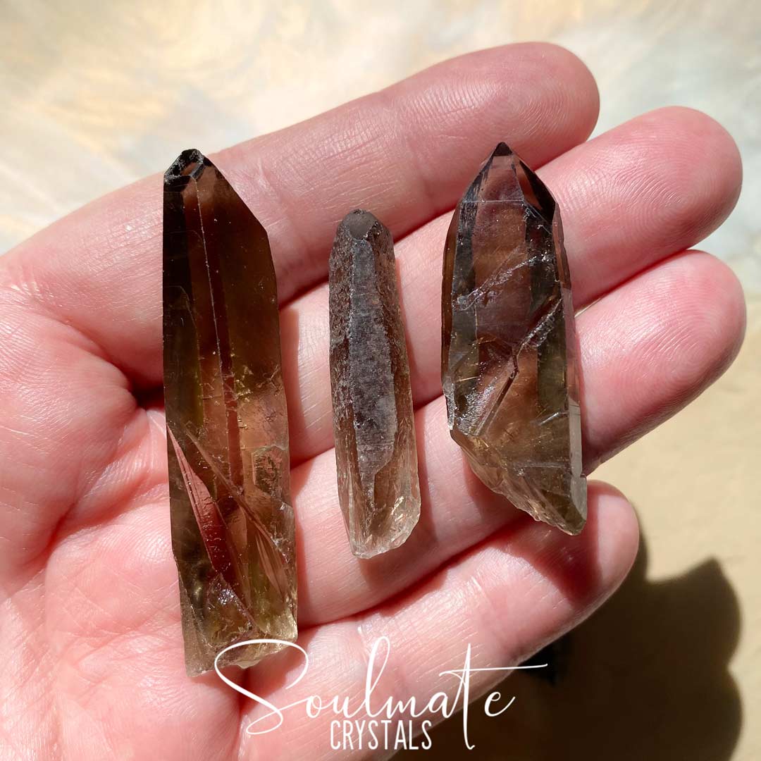 Soulmate Crystals Lemurian Smoky Seed Quartz Raw Natural Crystal Point, Brown Translucent Crystal for Grounding, Ancient Wisdom, Activation, Spirituality, Meditation, Energy Tool.
