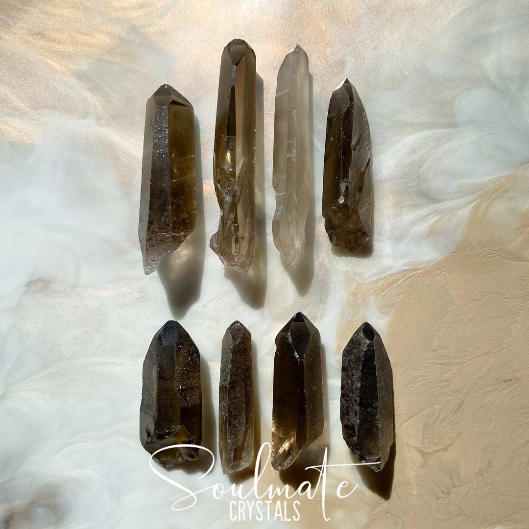 Soulmate Crystals Lemurian Smoky Seed Quartz Raw Natural Crystal Point, Brown Translucent Crystal for Grounding, Ancient Wisdom, Activation, Spirituality, Meditation, Energy Tool.