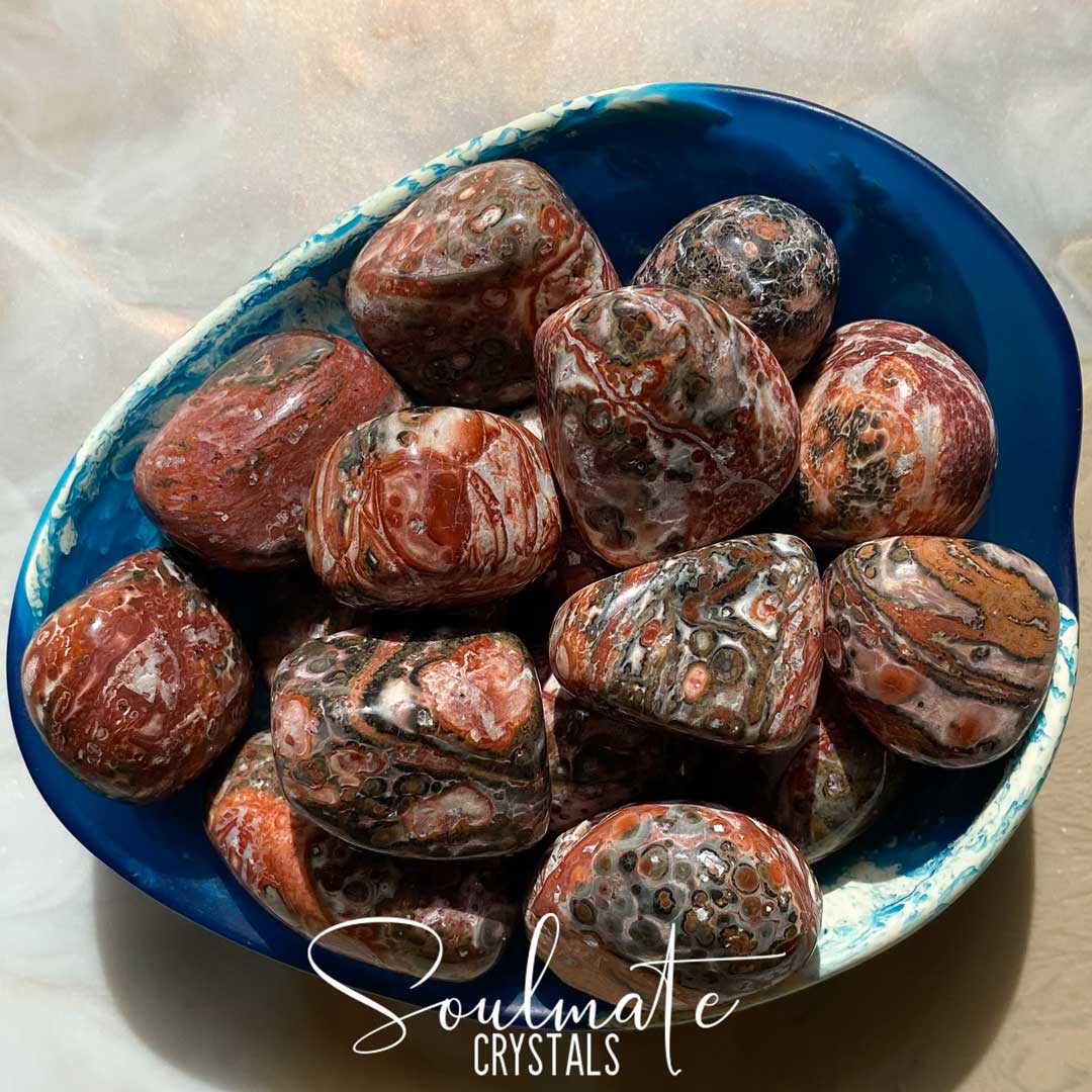 Soulmate Crystals Leopard Skin Jasper Tumbled Stone, Spotted Banded Pink Olive Green White Black Crystal for Spiritual Growth, Restoration, Protection.