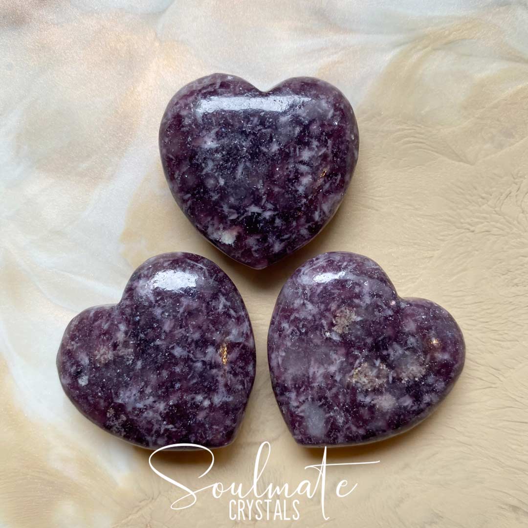 Soulmate Crystals Lepidolite Dark Polished Crystal Heart, Dark Purple Crystal for Calming Anxiety and Balance