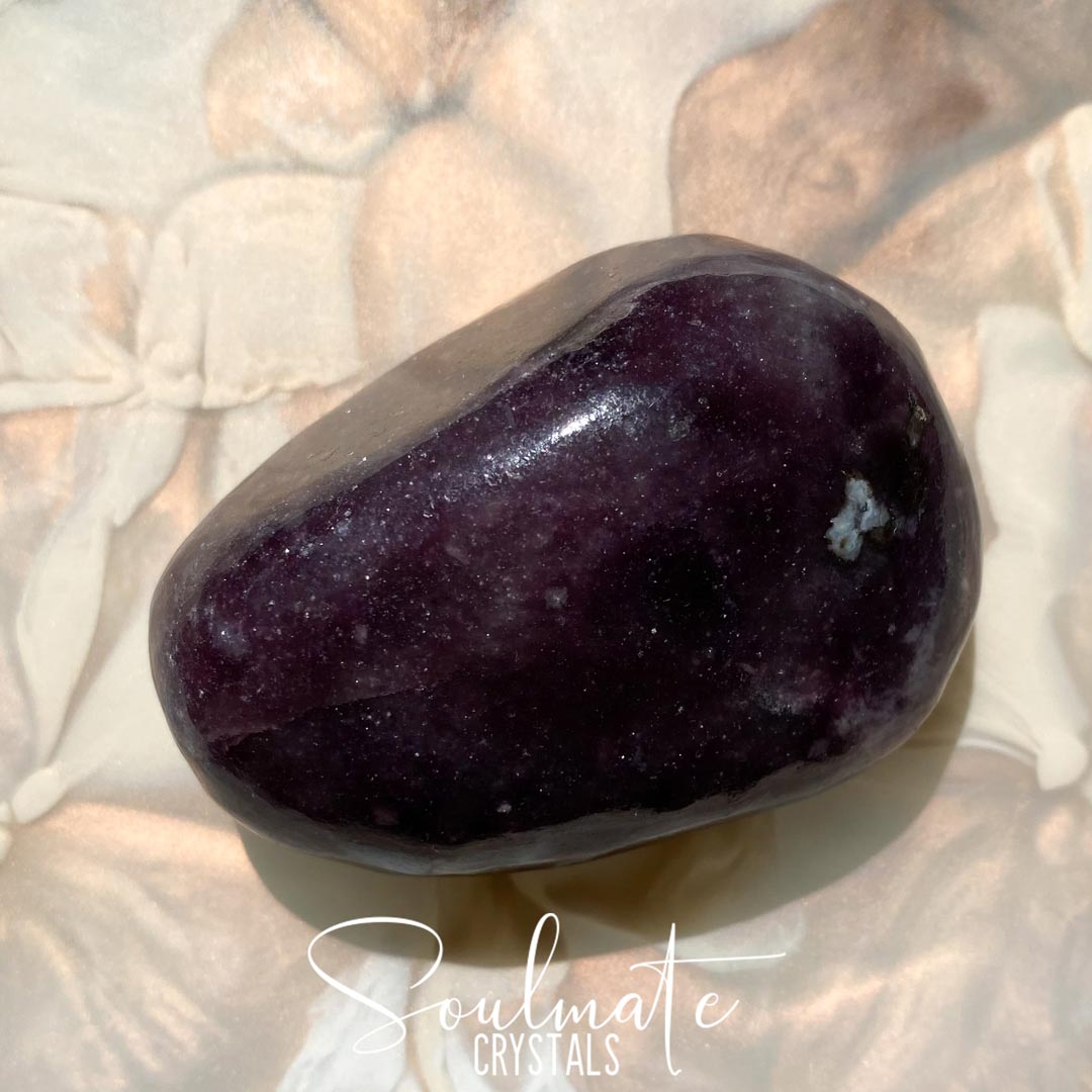 Soulmate Crystals Lepidolite Polished Energy Stone, Dark Purple Crystal for Calming Worries and Balance