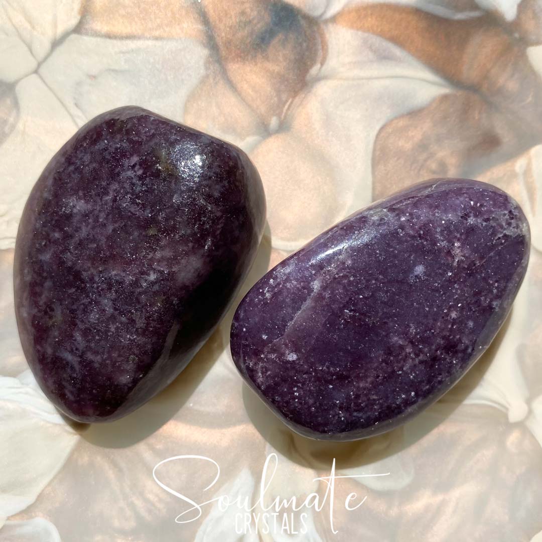 Soulmate Crystals Lepidolite Tumbled Stone, Lilac Polished Stone Obelisk, Smoky Streak for Balance