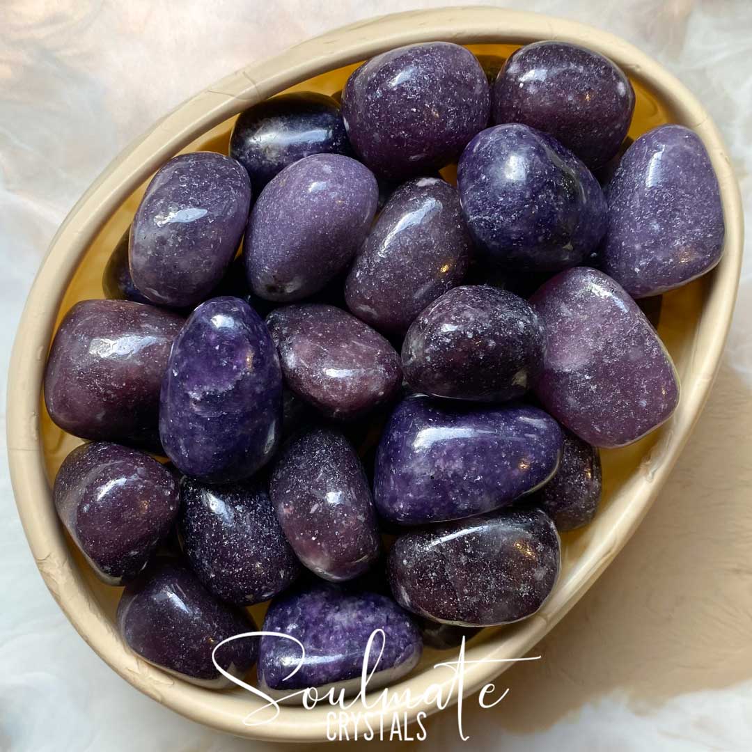 Soulmate Crystals Lepidolite Tumbled Stone, Polished Lavender or Purple Crystal for Balance and Calm