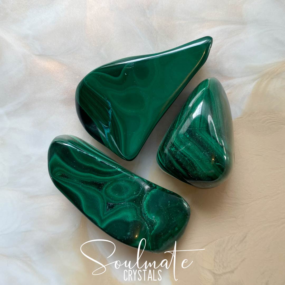 Soulmate Crystals Malachite Tumbled Stone, Orbicular Patterned Green Stone for Transformation, Detoxification.