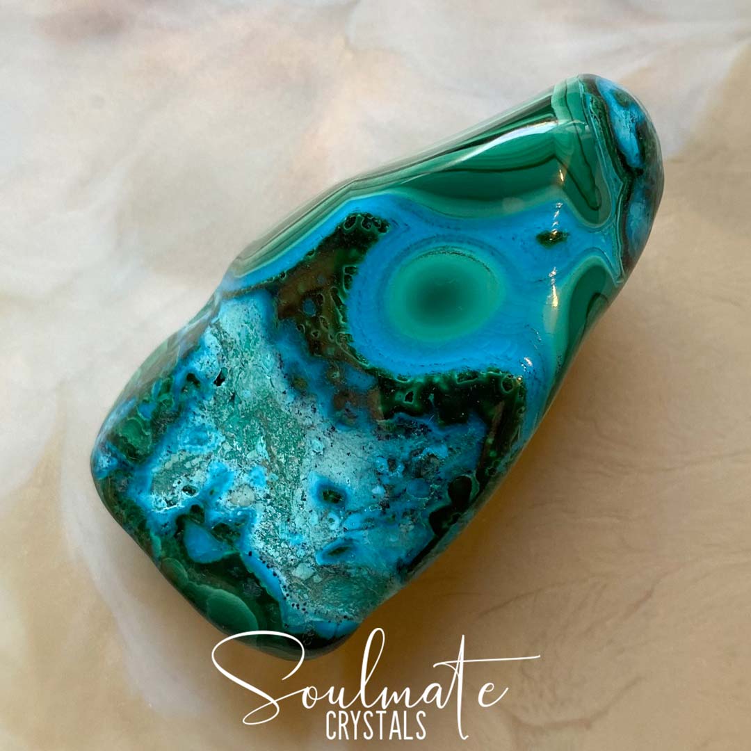 Soulmate Crystals Malacolla Polished Crystal Energy Stone, Crystal Freeform, Combination Blue Green Crystal of Malachite and Chrysocolla for Protection, Detoxification and Transformation.