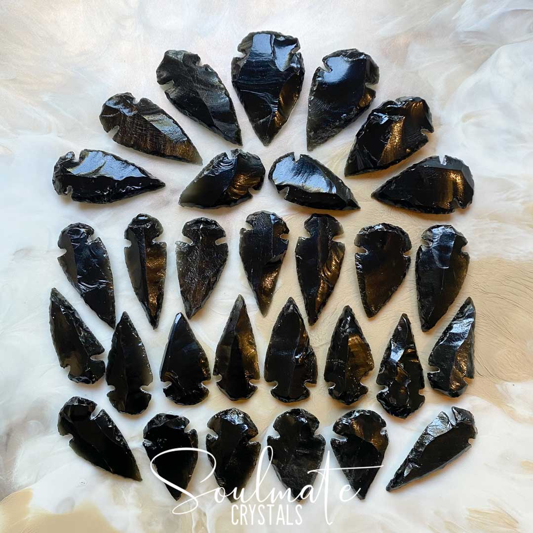 Soulmate Crystals Black Obsidian Raw Carved Arrowhead, Volcanic Glass Black Crystal for Protection, Grief and Removing Negative Energy