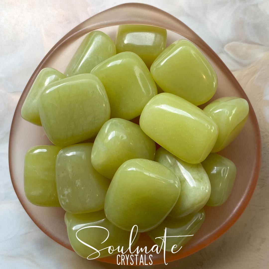 Soulmate Crystals Olivian Jade Tumbled Stone, Polished Light Olive Green Crystal for Luck, Wealth, Employment, Emotional Wellbeing.