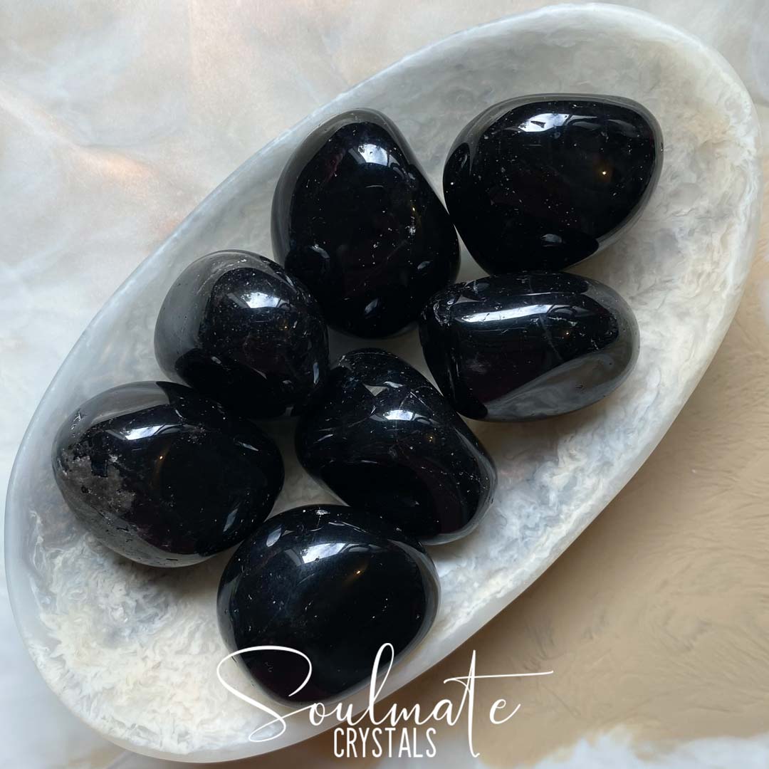 Soulmate Crystals Black Onyx Tumbled Stone, Polished Black Crystal for Protection, Strength and Grounding