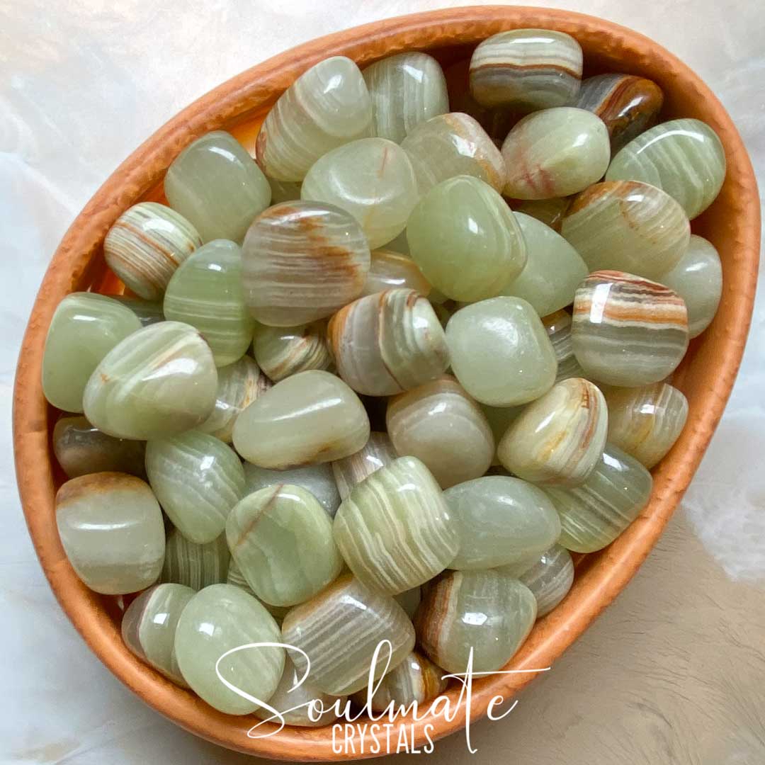 Soulmate Crystals Onyx Green Banded Tumbled Stone, Green Crystal for Empowerment, Guidance, Balance.