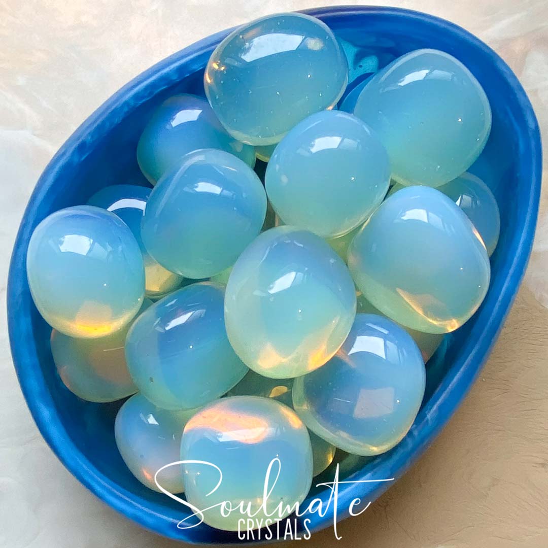 Soulmate Crystals Opalite Glass Tumbled Stone, Synthetic Semi-Translucent Crystal for Joy, Optimism, Harmony, Imagination, Creativity.