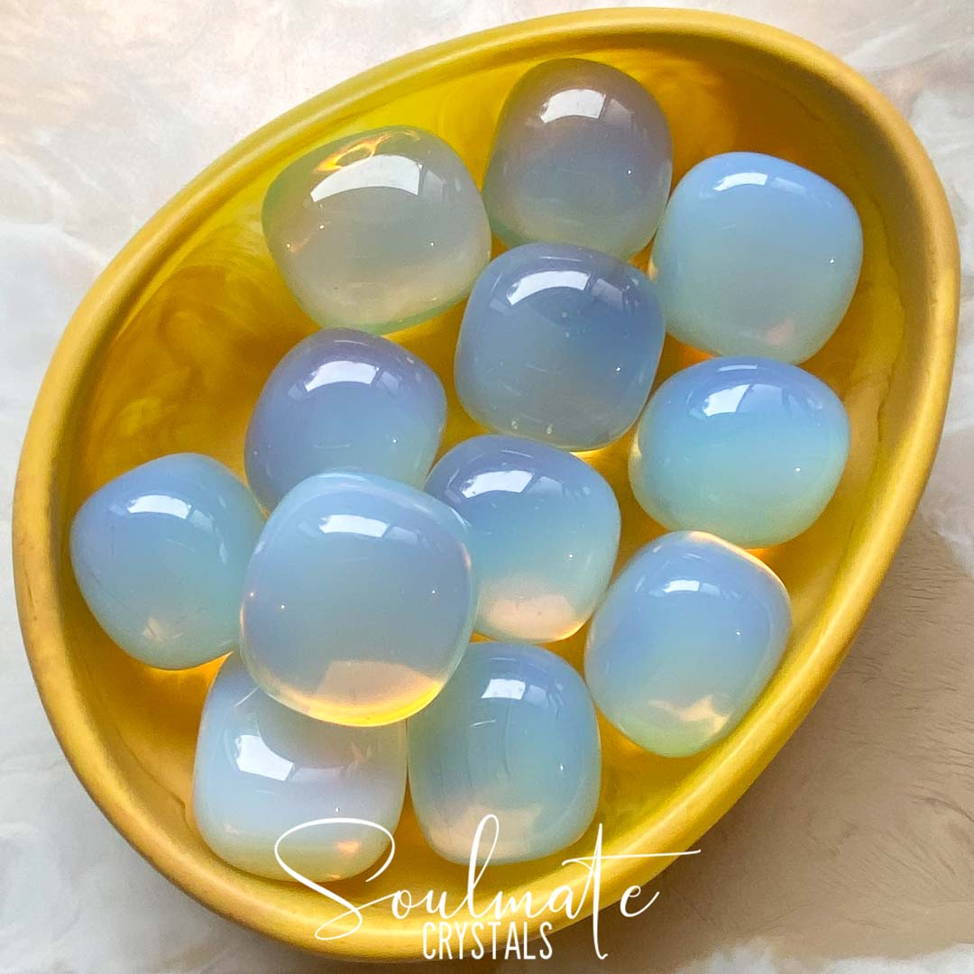 Soulmate Crystals Opalite Glass Tumbled Stone, Synthetic Semi-Translucent Crystal for Joy, Optimism, Harmony, Imagination, Creativity.