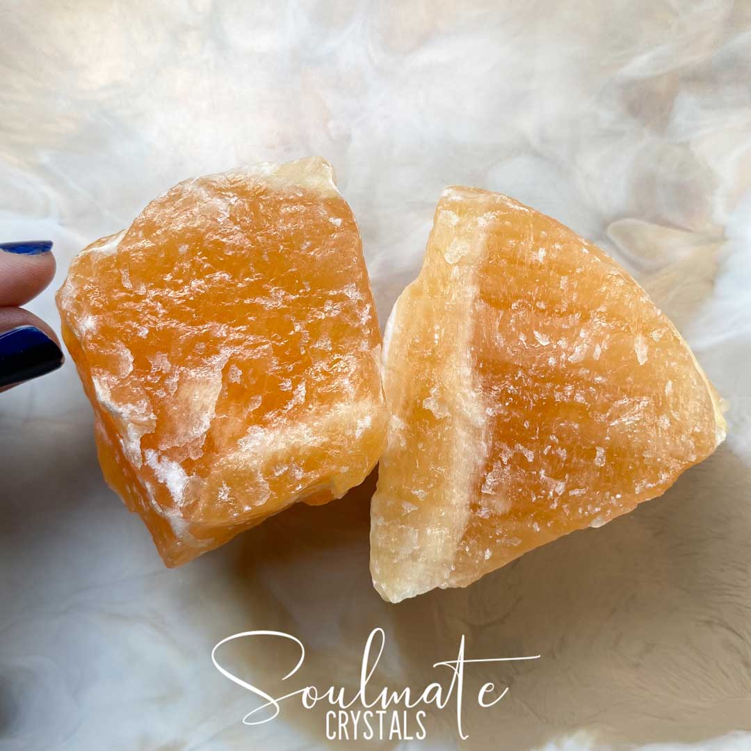 Soulmate Crystals Orange Calcite Raw Natural Stone, Unpolished Orange Crystal for Creativity, Emotional Balance, Vitality.
