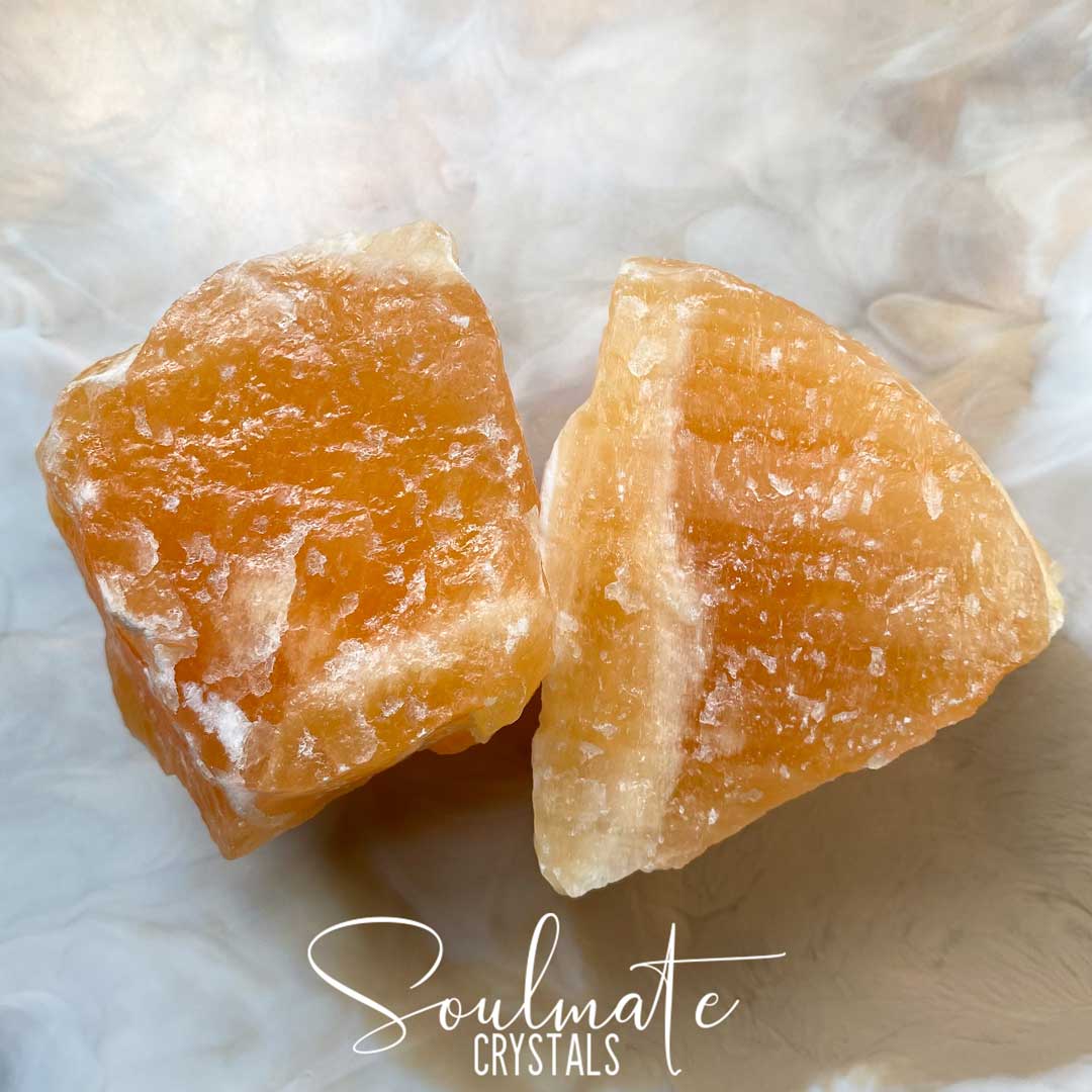 Soulmate Crystals Orange Calcite Raw Natural Stone, Unpolished Orange Crystal for Creativity, Emotional Balance, Vitality.