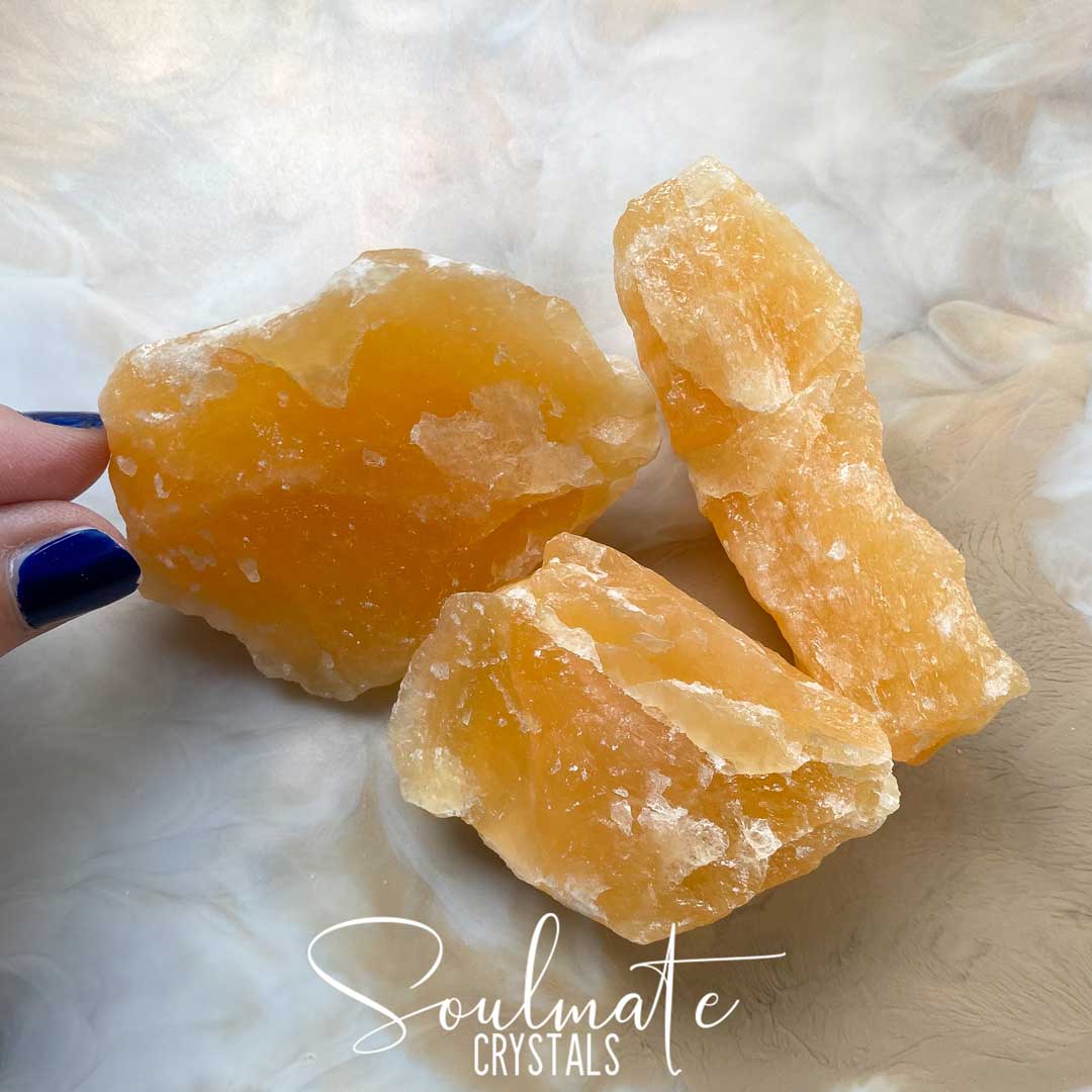 Soulmate Crystals Orange Calcite Raw Natural Stone, Unpolished Orange Crystal for Creativity, Emotional Balance, Vitality.