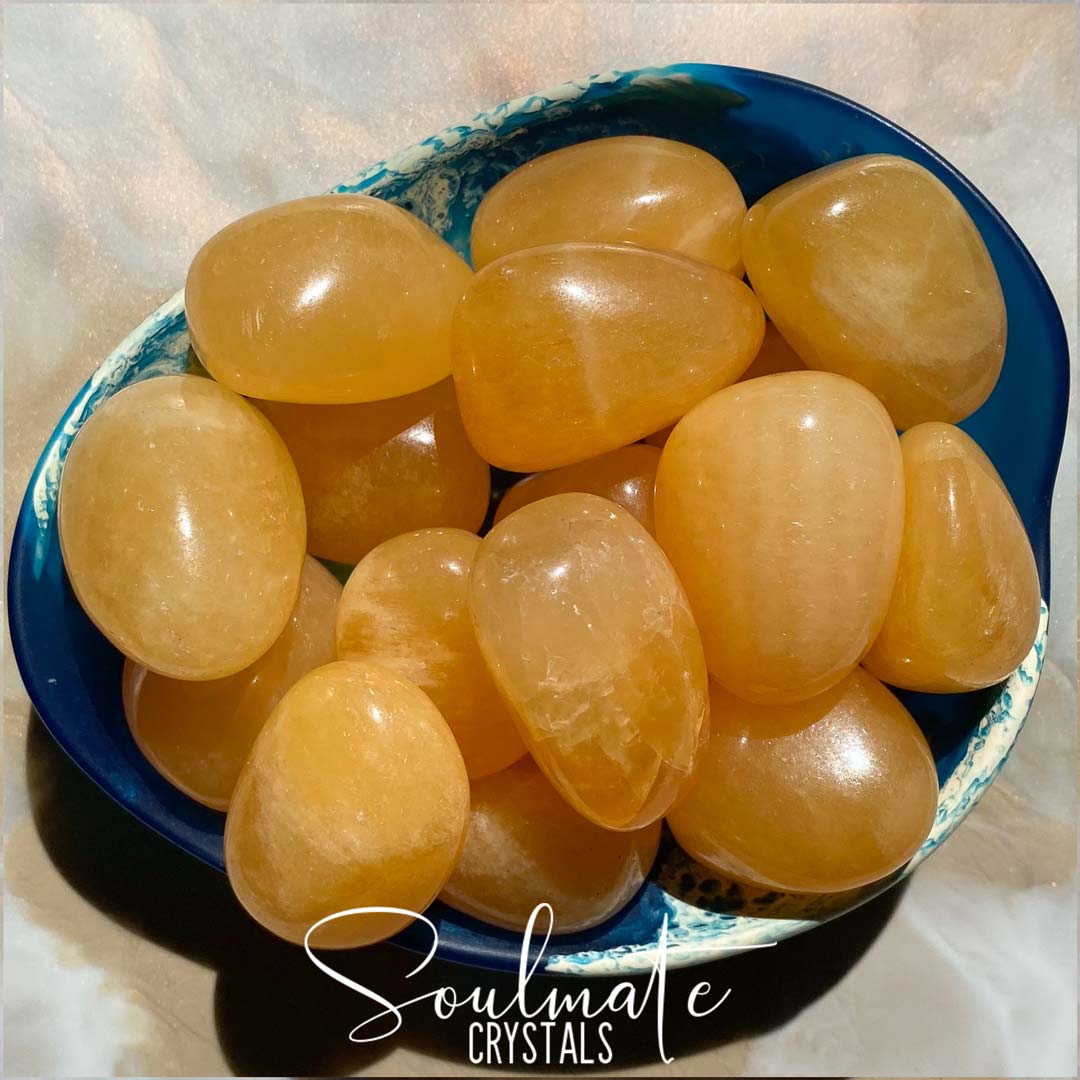 Soulmate Crystals Orange Calcite Tumbled Stone, Orange Crystal for Vitality, Self-Esteem, Creativity, Grade A-AA