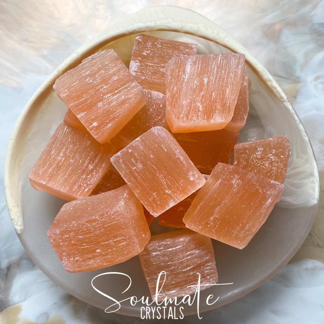 Soulmate Crystals Orange Peach Selenite Raw Chunk, Unpolished Natural Stone Gypsum for Happiness, Size XXL-J
