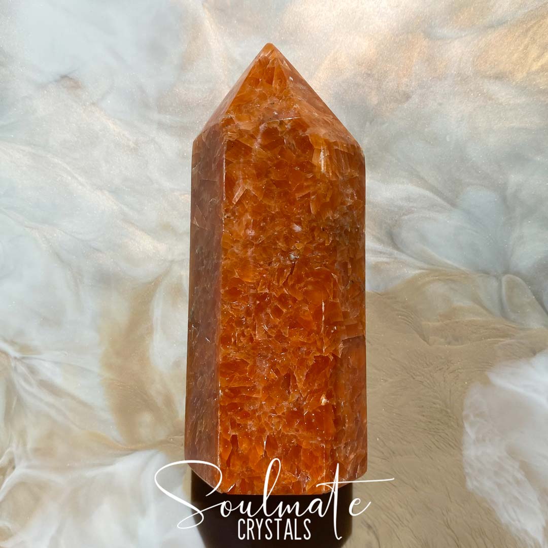 Soulmate Crystals Orchid Calcite Polished Crystal Point, Tangerine Orange Crystal for Passion, Creativity