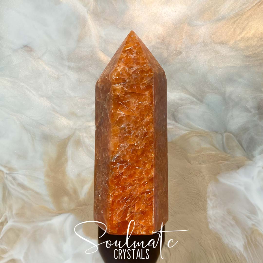 Soulmate Crystals Orchid Calcite Polished Crystal Point, Tangerine Orange Crystal for Passion, Creativity