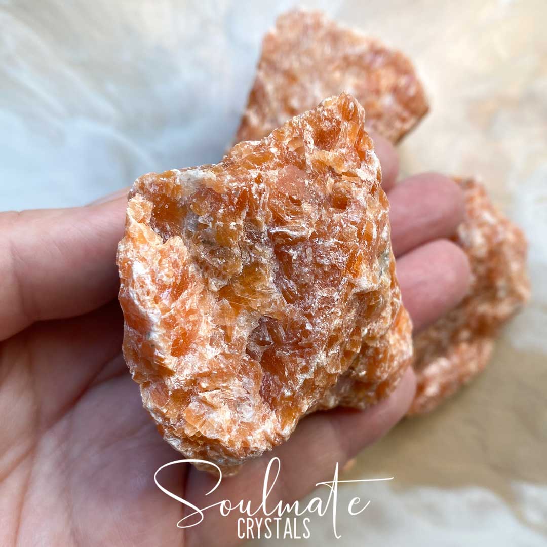 Soulmate Crystals Orchid Calcite Raw Natural Stone, Tangerine Orange Crystal for Passion, Creativity