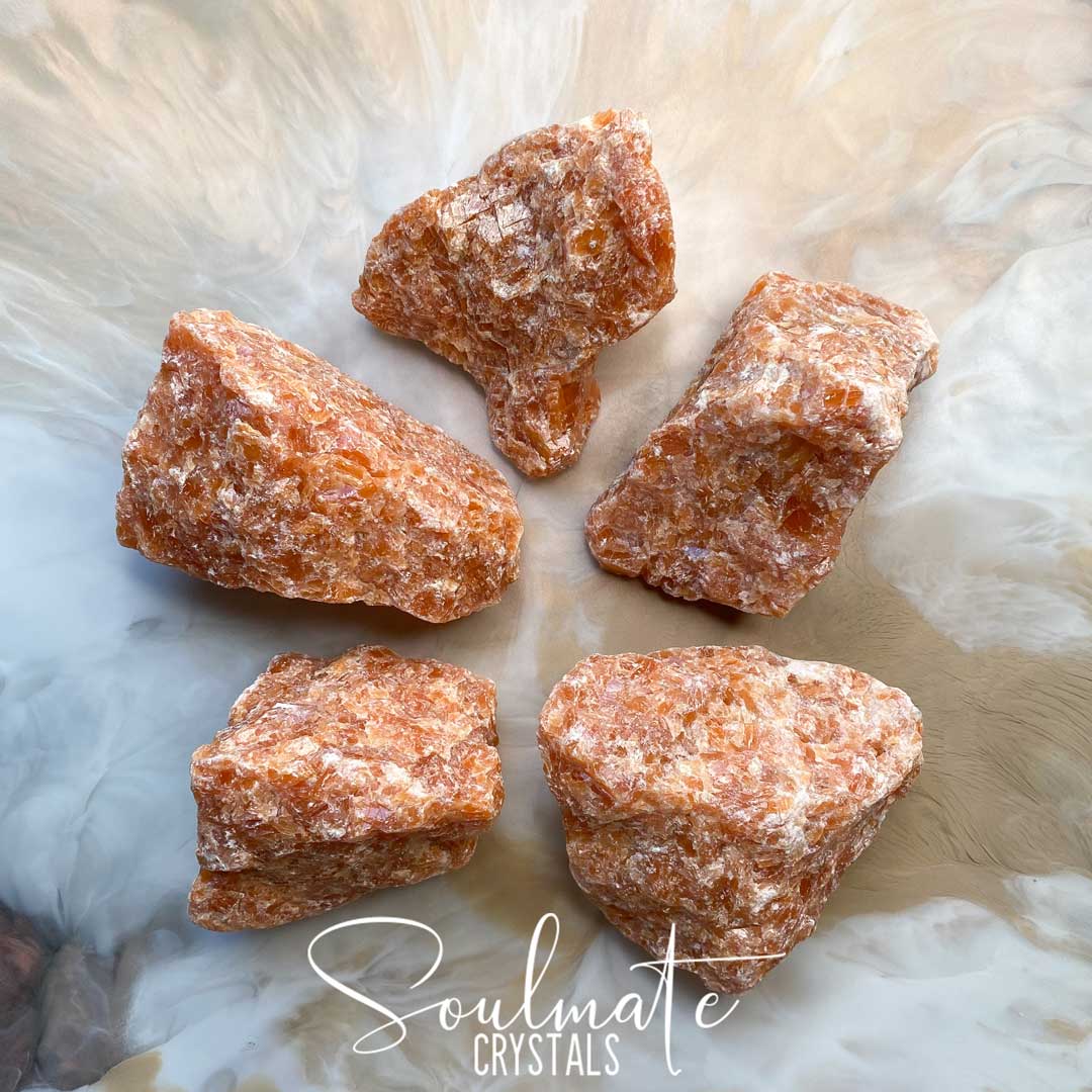 Soulmate Crystals Orchid Calcite Raw Natural Stone, Tangerine Orange Crystal for Passion, Creativity