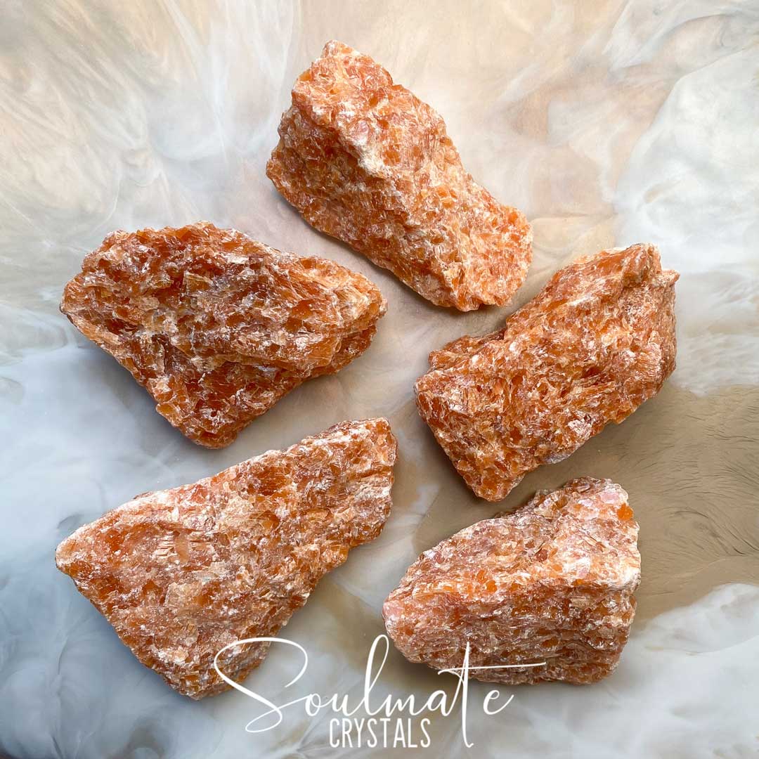 Soulmate Crystals Orchid Calcite Raw Natural Stone, Tangerine Orange Crystal for Passion, Creativity