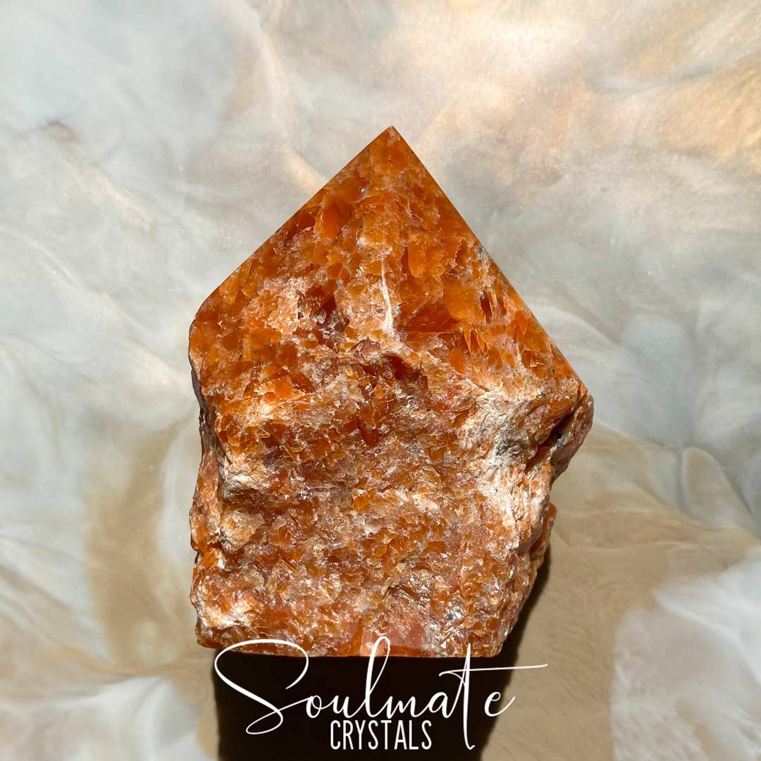 Soulmate Crystals Orchid Calcite Raw Polished Crystal Point, Tangerine Orange Crystal for Passion, Creativity