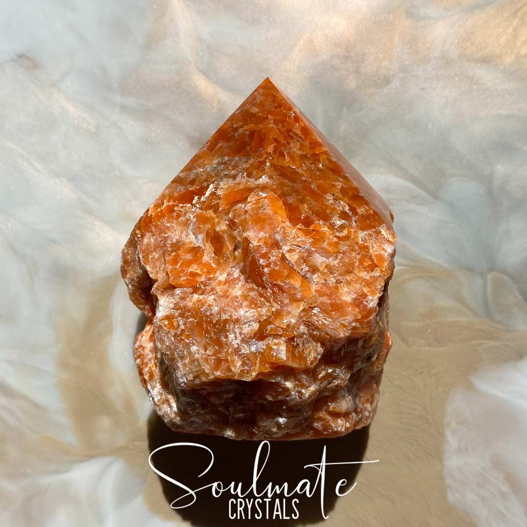 Soulmate Crystals Orchid Calcite Raw Polished Crystal Point, Tangerine Orange Crystal for Passion, Creativity