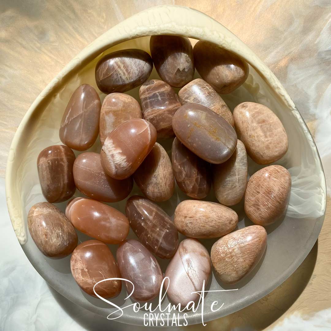 Soulmate Crystals Peach Moonstone Tumbled Stone, Polished Blush Peach Crystal for Emotional Wellbeing, Moon Energy, Size L-XL