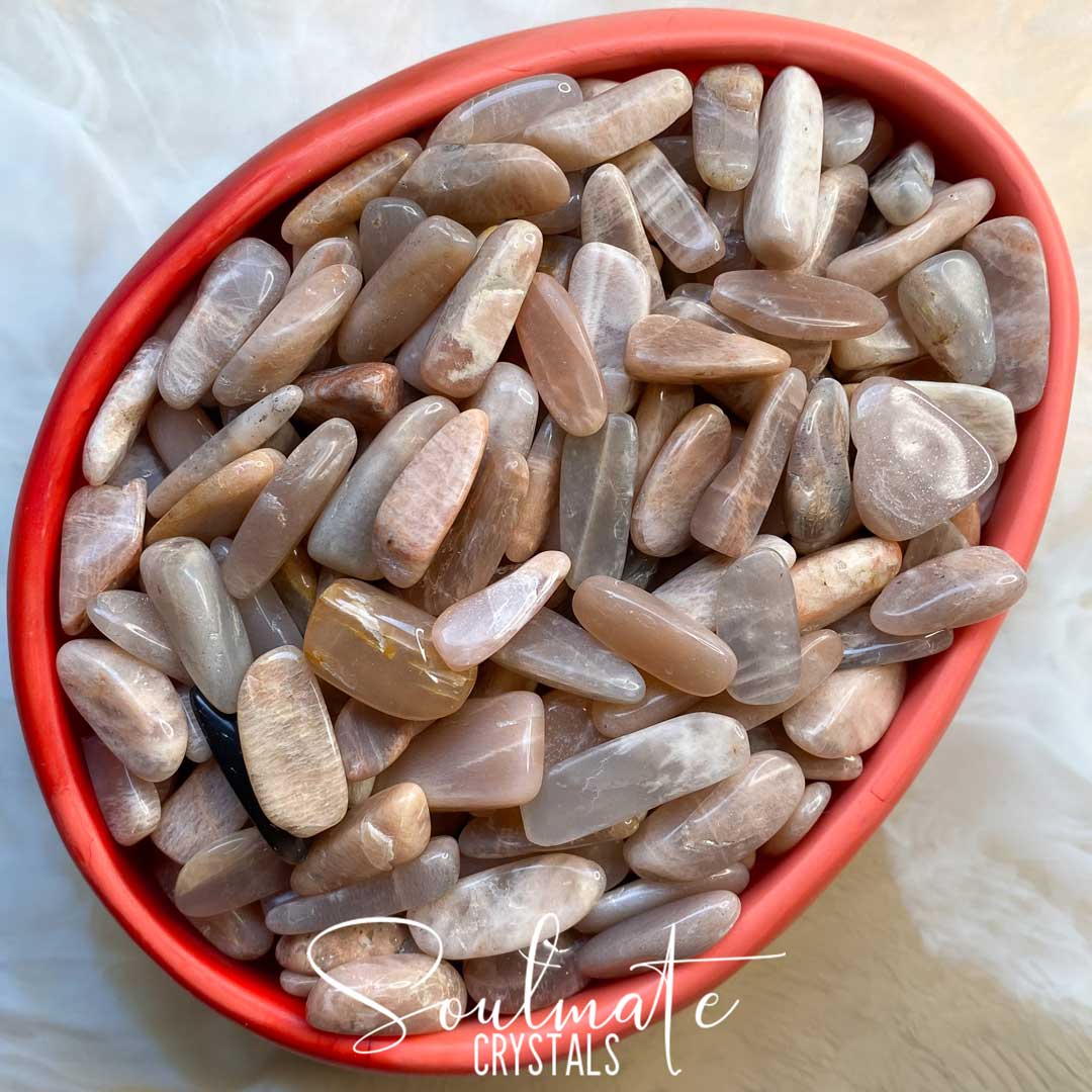 Soulmate Crystals Peach Moonstone Tumbled Stone, Polished Blush Peach Crystal for Emotional Wellbeing, Moon Energy