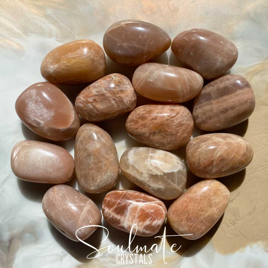 Soulmate Crystals Peach Moonstone Tumbled Stone, Polished Blush Peach Crystal for Emotional Wellbeing, Moon Energy, Size XL, Extra Large