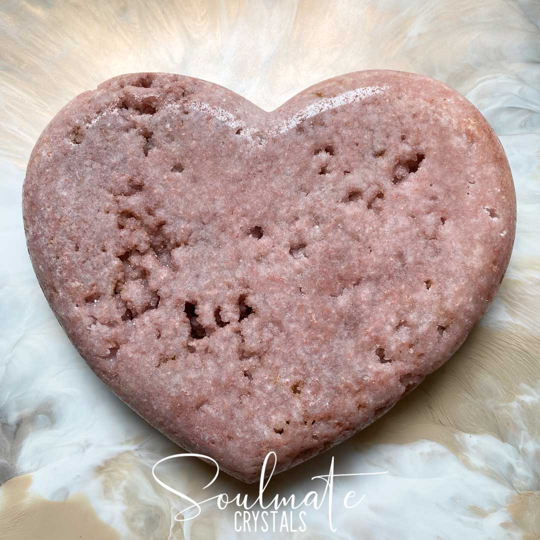 Soulmate Crystals Pink Amethyst Polished Crystal Heart, Pink Crystal Heart for Love, Self-Love, Statement Crystal Decor, Decorator Mineral Specimen.