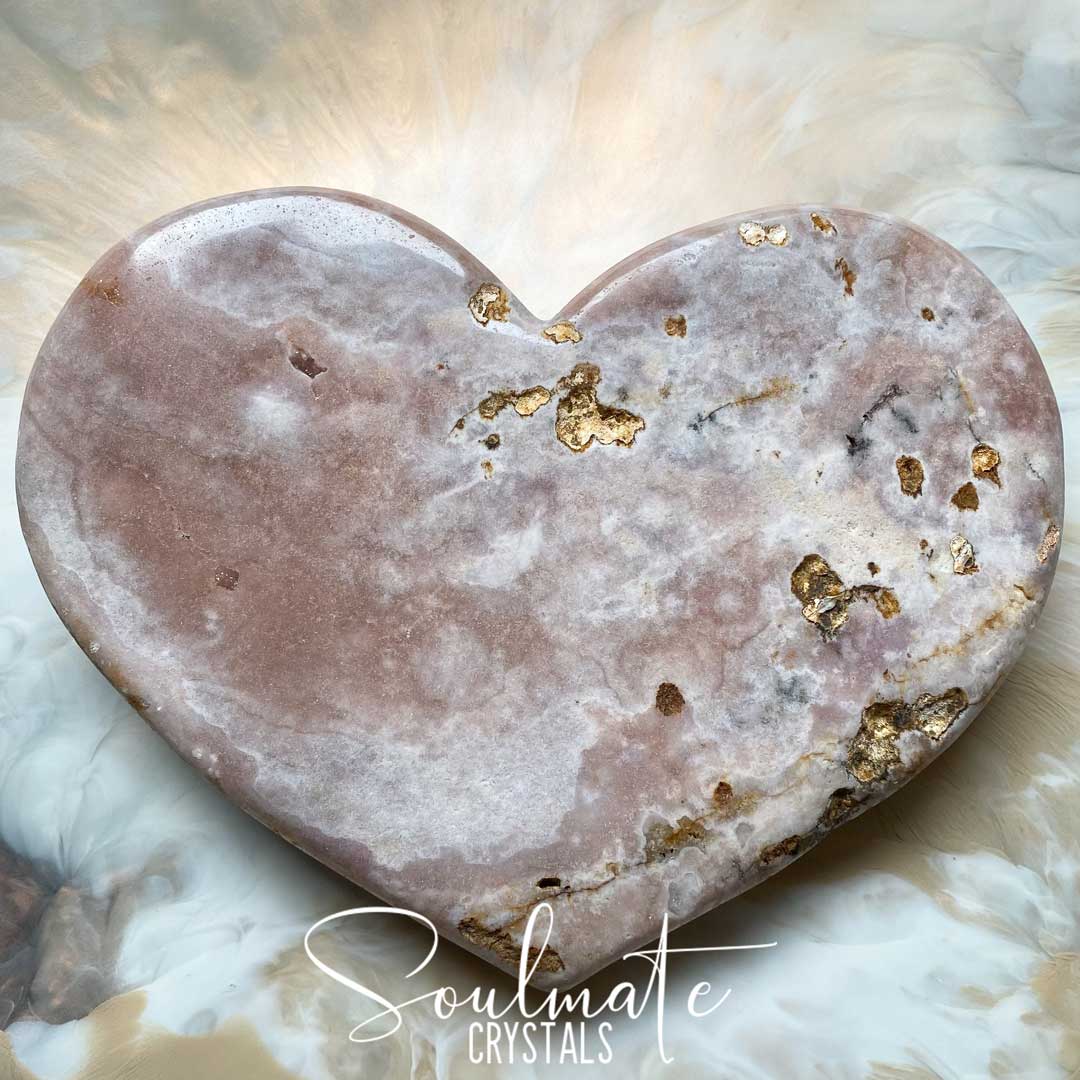 Soulmate Crystals Pink Amethyst Polished Crystal Heart, Pink Crystal Heart for Love, Self-Love, Statement Crystal Decor, Decorator Mineral Specimen.