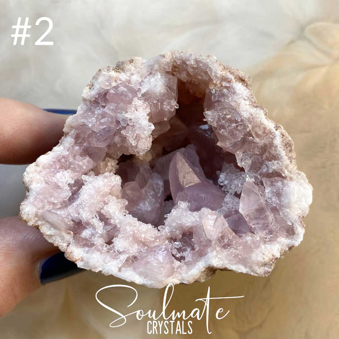 Soulmate Crystals Pink Amethyst Raw Natural Half Geode, Pink Crystal for Love, Self-Love, Spritual Growth, Compassion, Self-Expression.