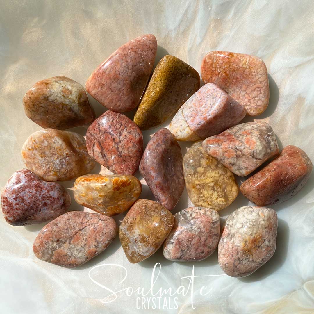 Soulmate Crystals Pink Moss Agate Tumbled Stone, Pink Peach Polished Crystals for Self-Love, Comfort, Size Large