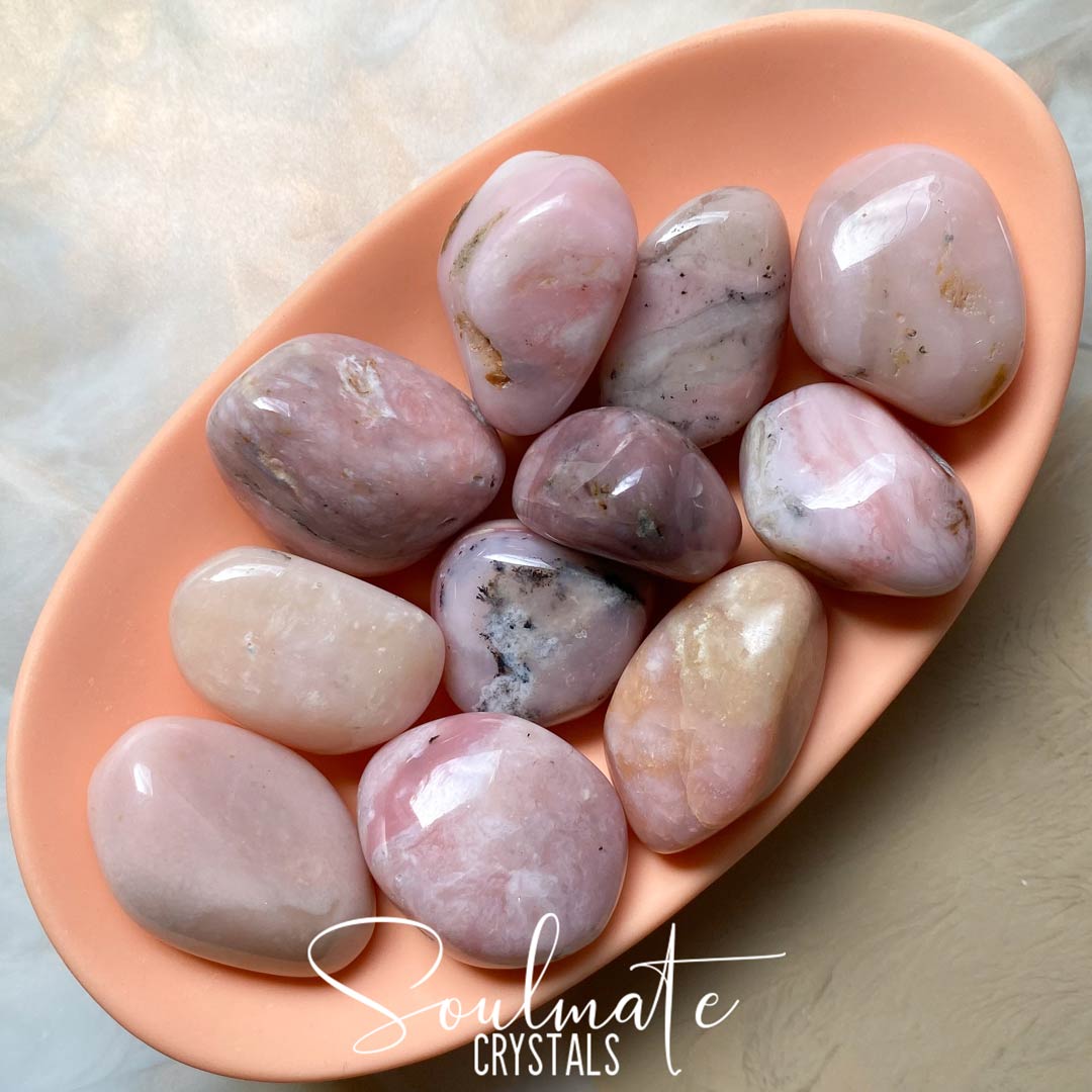 Soulmate Crystals Pink Opal Tumbled Stone, Pale Blush Pink Crystal for Emotional Wellbeing and Self-Love