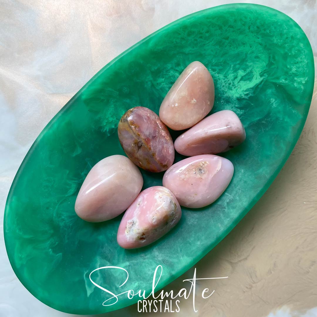 Soulmate Crystals Pink Opal Tumbled Stone, Pale Blush Pink Crystal for Emotional Wellbeing and Self-Love