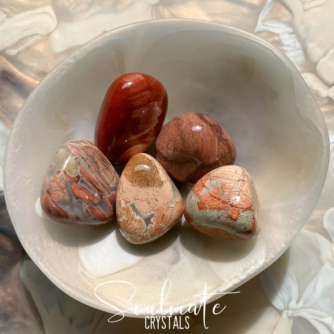 Soulmate Crystals Poppy Jasper Pastel Tumbled Stone, Pink Red Crystal for Passion, Harmony, Grounding, Libido