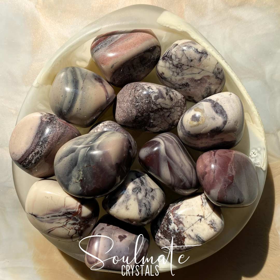 Soulmate Crystals Porcelain Jasper Tumbled Stone, Purple Cream Swirled Crystals for Grounding and Balance