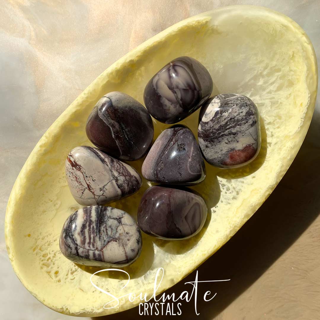 Soulmate Crystals Porcelain Jasper Tumbled Stone, Purple Cream Swirled Crystals for Grounding and Balance