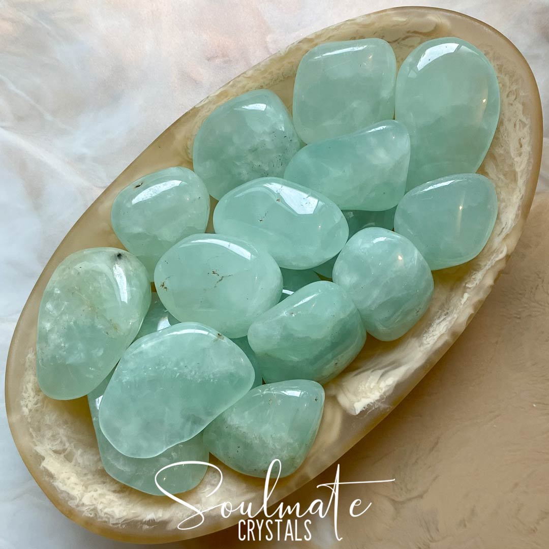 Soulmate Crystals Prehnite Mint Tumbled Stone, Mint Green Crystal for Protection, Prophecy, Stability, High Vibration Practitioner Healing Stone.