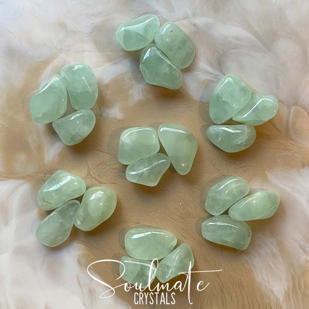 Soulmate Crystals Prehnite Mint Tumbled Stone, Mint Green Crystal for Protection, Prophecy, Stability, High Vibration Practitioner Healing Stone.