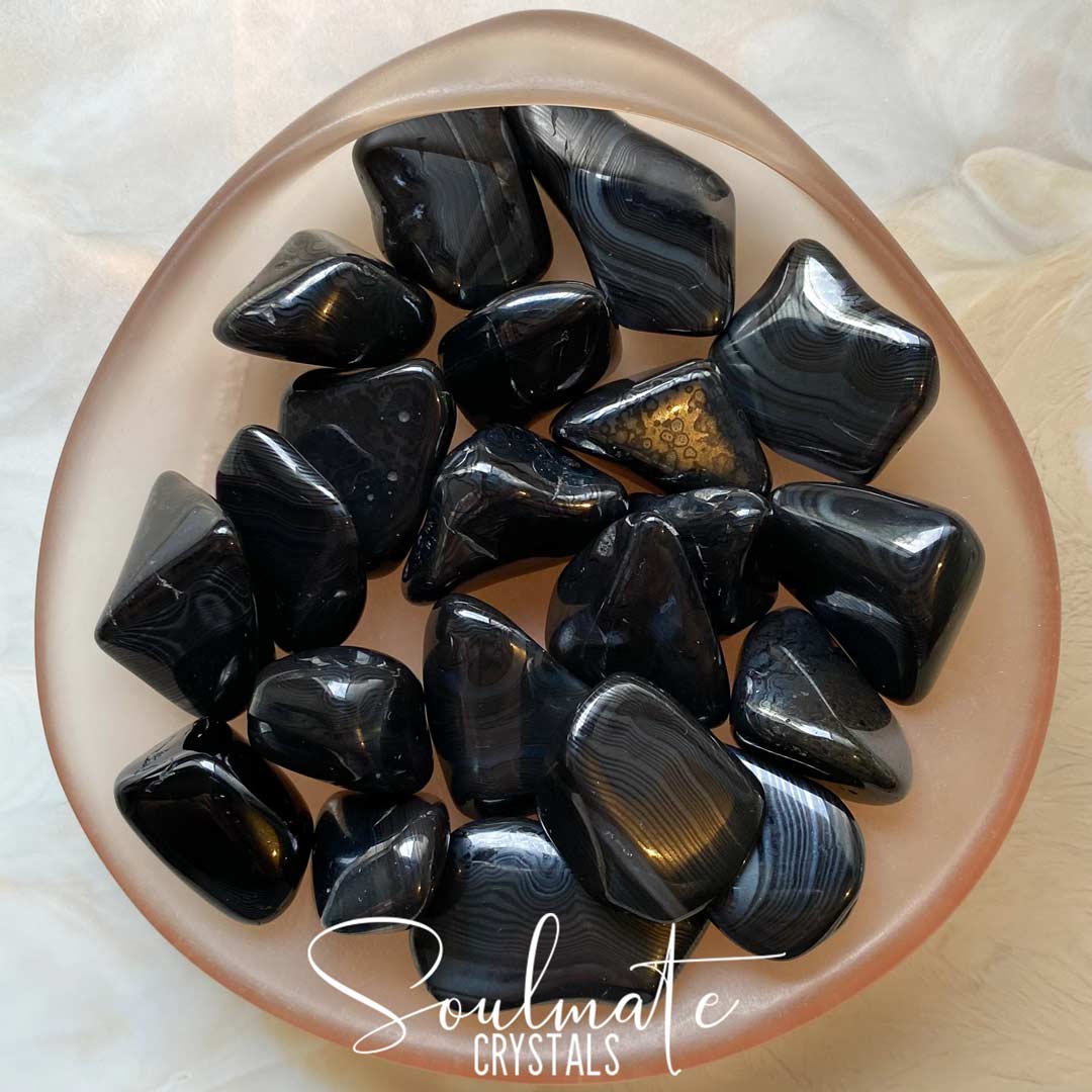 Soulmate Crystals Psilomelane Tumbled Stone, Polished Black Crystal for Harmony, Wisdom, Intuition.