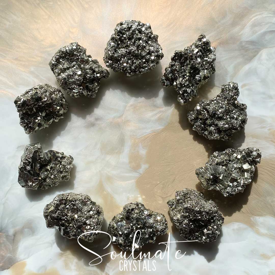 Soulmate Crystals Pyrite Raw Natural Stone Cluster, Brassy Metallic Stone for Wealth, Manifestation